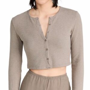 LESET matching set: Taupe Button-Up Cardigan (size S) and Satiny pants (m)